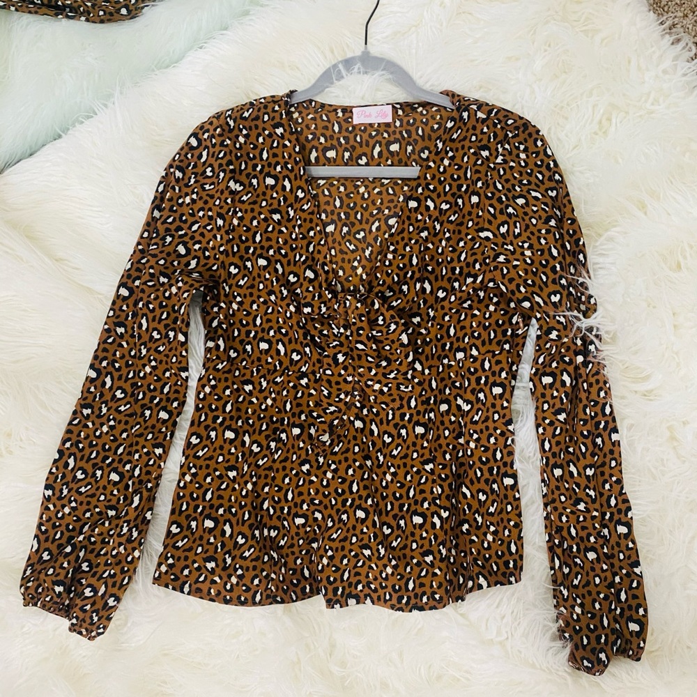 Pink Lily Leopard Blouse